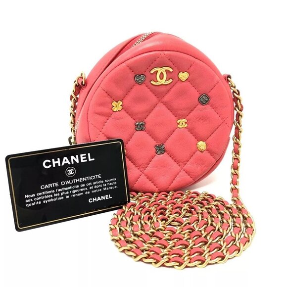 CHANEL CC Mark Matelasse mini round Chain Shoulder Bag Lambskin - Picture 12 of 12